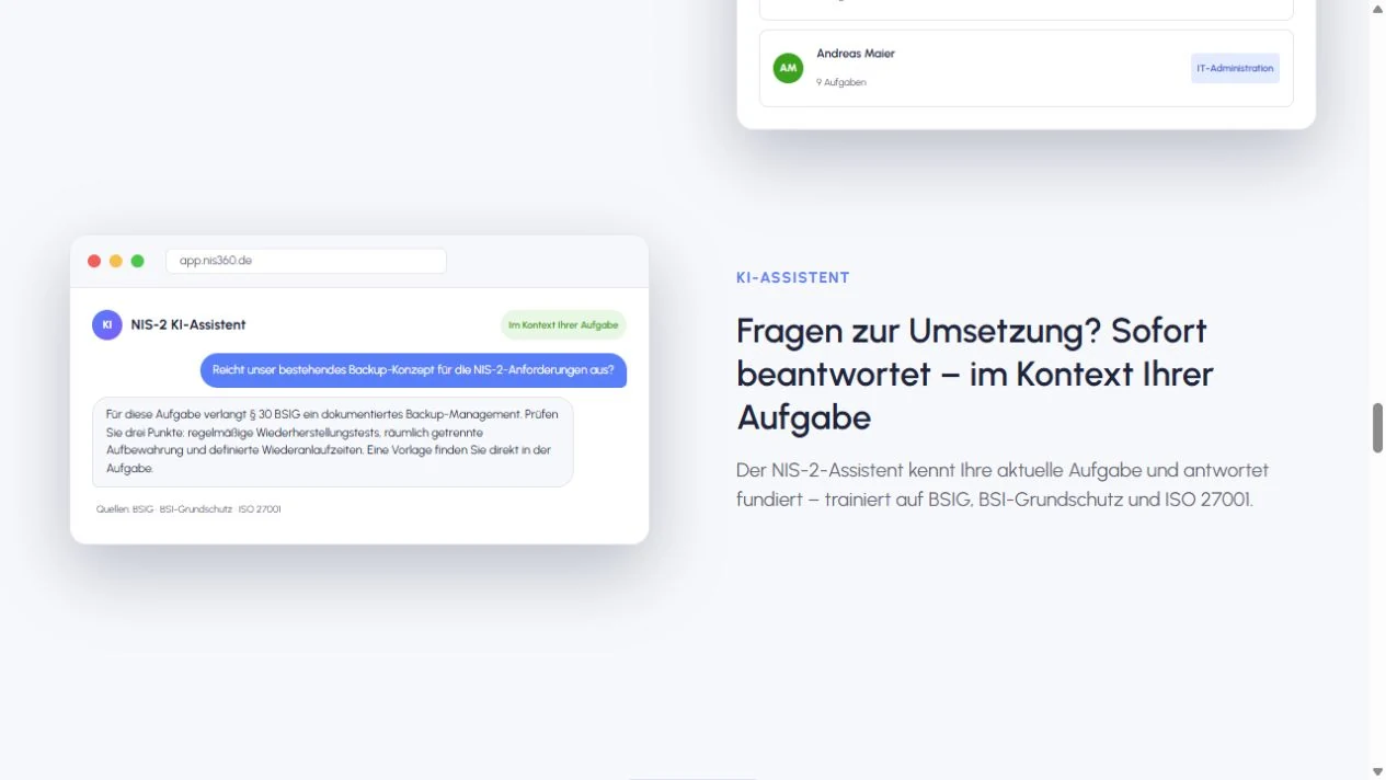 Aktuelle NIS360-Ansicht: KI-Assistent