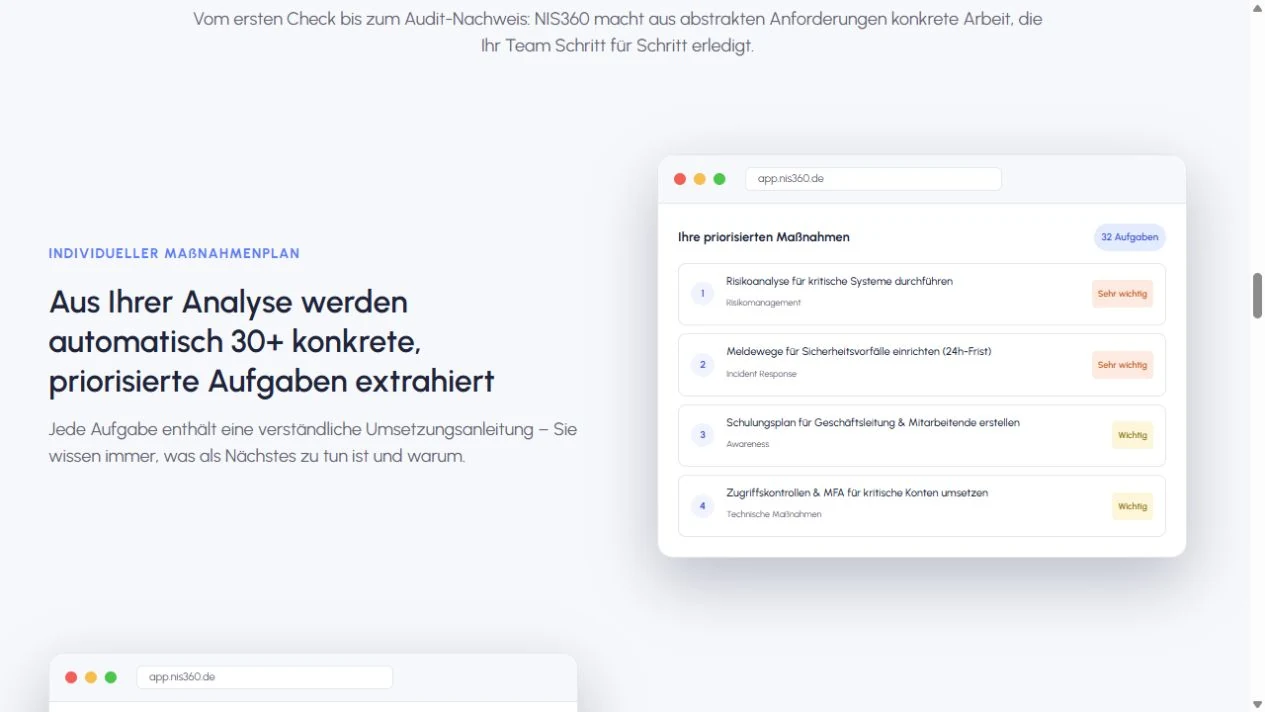 Aktuelle NIS360-Ansicht: Maßnahmenplan